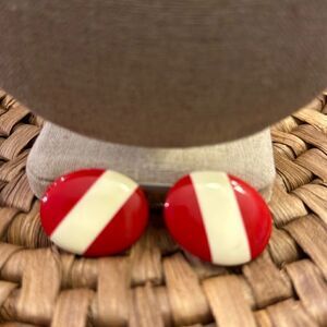 Vintage Red & White Non-pierced Button Earrings
